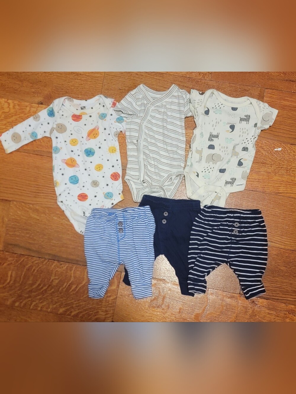 Newborn Baby Boy Outfit Lot | Bodysuits | Pants | Stripes | Animals